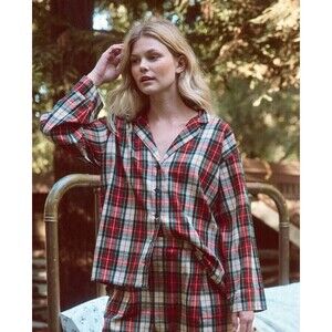 The Great. Pajama Plaid Shirt Top Buttondown Cotton Check Collared S-1 259830